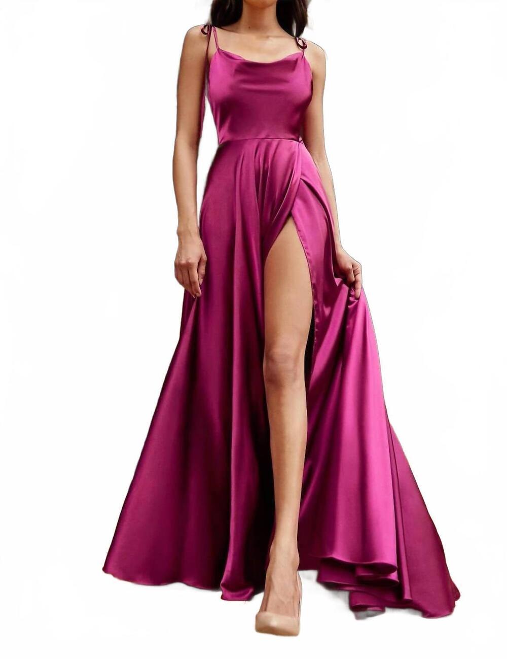 NEW LADIVINE satin a-line formal dress in hot pink
